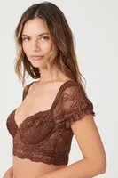 Women's Lace Underwire Short-Sleeve Bra in Cappuccino Large