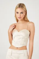 Women's Satin Corset Cropped Cami in Champagne, XL