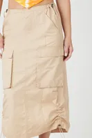 Women's Twill Toggle Drawstring Midi Skirt in Sand Small