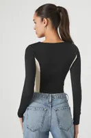 Women's Colorblock Long-Sleeve Crop Top