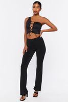 Women's One-Shoulder Lace-Up Crop Top in Black Medium