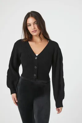 Women's Cropped Cardigan Sweater in Black Medium