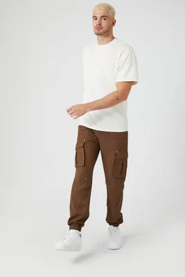 Men Drawstring Cargo Joggers in Dark Brown Large