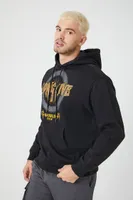 Men Long Live Graphic Drawstring Hoodie in Black Medium