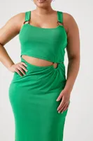 Women's Cutout O-Ring Midi Dress in Verdant Green, 3X