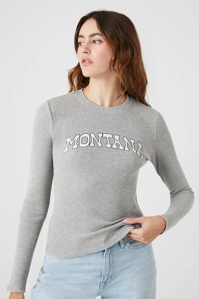 Forever 21 Women's Montana Thermal Graphic T-Shirt in Heather Grey Small