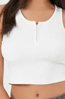 Women's Ribbed Half-Zip Cropped Tank Top in White, XS