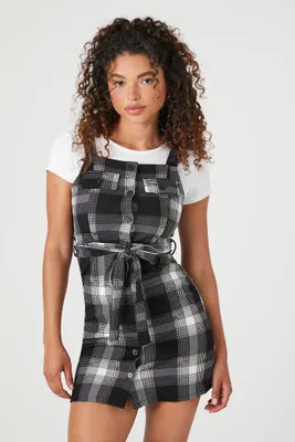 Women's Plaid Tee Combo Mini Dress in Black Large