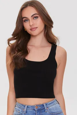 Women's Ribbed Sweater-Knit Tank Top in Black Large