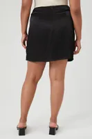 Women's Satin Tulip-Hem Mini Skirt in Black, 3X