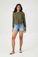 Women's Ribbed Crew Neck Sweater in Olive Small