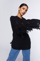 Women's Chunky Fringe-Trim Sweater in Black Small