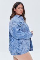 Women's Marble Print Denim Jacket in Medium Denim/White, 0X