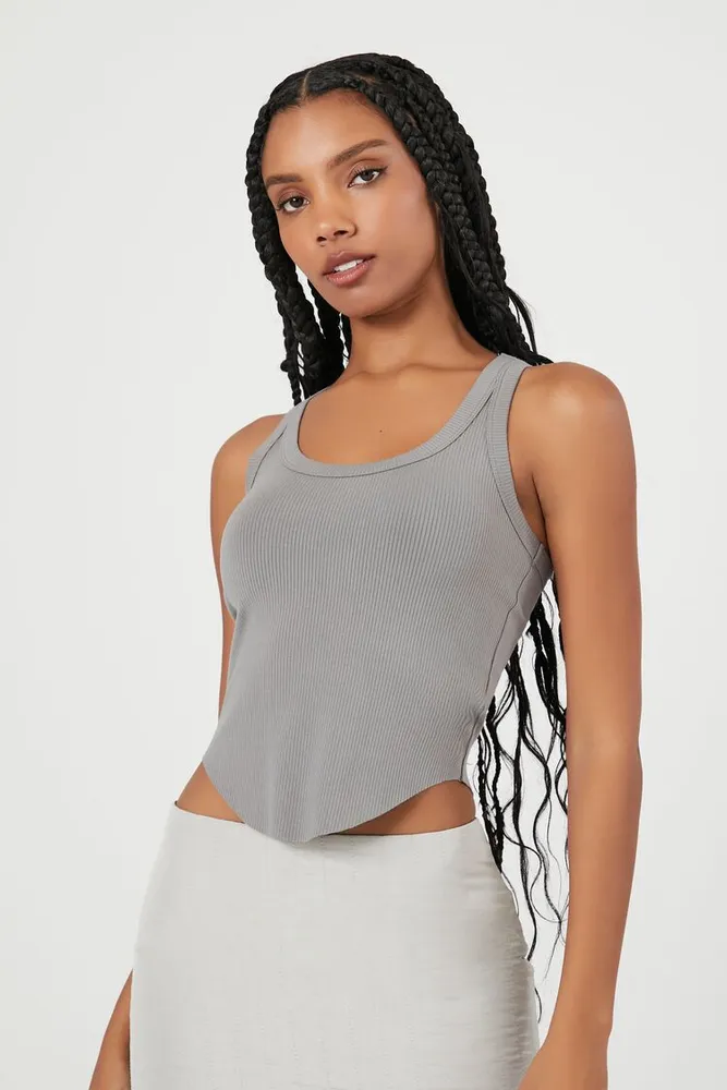 Women's Racerback Curved-Hem Tank Top in Dark Grey Medium