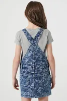 Girls Floral Denim Overall Dress (Kids) in Medium Denim, 5/6