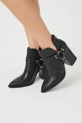 Women's Faux Leather Block Heel Booties Black,