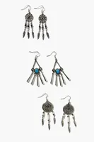 Women's Faux Stone Dreamcatcher Drop Earring Set in Silver/Turquoise