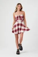 Women's Plaid Mini Cami Dress in Pink/White Small