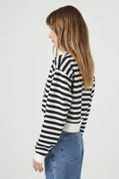 Women's Fleece Striped Sweater in Black/White Small