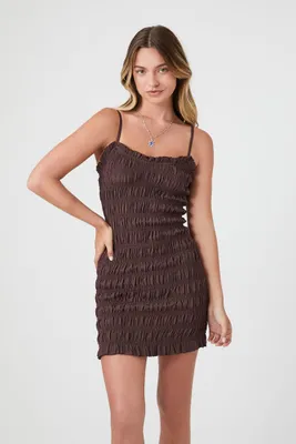 Women's Smocked Mini Dress in Brown Medium