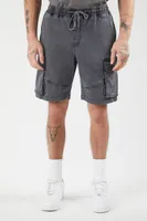 Men Drawstring Denim Shorts Washed Black