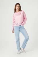 Women's Open-Knit Boat Neck Sweater in Pink Medium