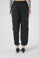 Women's Satin Mid-Rise Cargo Pants in Black, XS