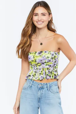 Women's Floral Print Cropped Tube Top Acid