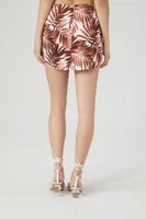 Women's Tropical Leaf Dolphin-Hem Mini Skirt in Cappuccino Large