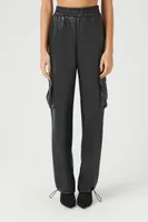 Women's Faux Leather Cargo Pants in Black Small