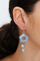 Women's Cutout Floral Drop Earrings in Gold/Blue