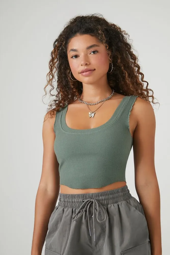 Women's Rib-Knit Cropped Tank Top Large