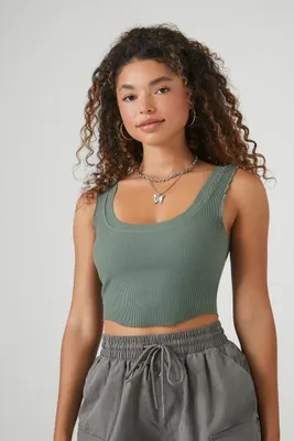 Women's Rib-Knit Cropped Tank Top in Cypress Large