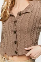 Women's Distressed Cable Knit Cardigan Sweater in Brown Small