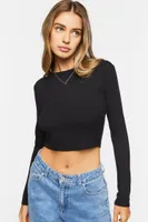 Women's Ribbed Knit Long-Sleeve Crop Top
