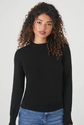 Women's Ribbed-Trim Sweater in Black Large