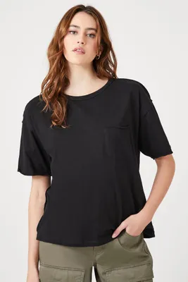 Women's Relaxed Raw-Cut Pocket T-Shirt in Black Medium