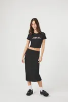 Women's Ribbed Knit Not Shy Cropped T-Shirt in Black/Pink Small