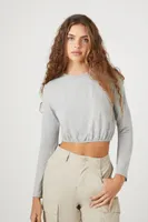 Women's Rhinestone Long-Sleeve Crop Top in Heather Grey, XS