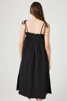 Women's Tie-Strap Shift Midi Dress in Black Small