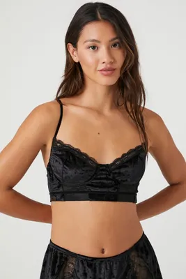 Women's Lace-Trim Velour Bra in Black Small