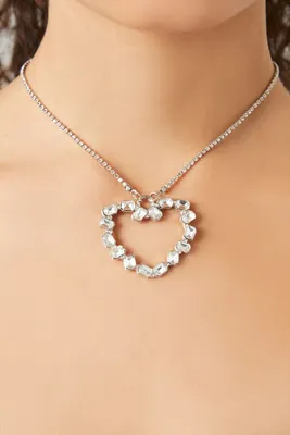 Women's Rhinestone Box Heart Necklace in Silver/Clear