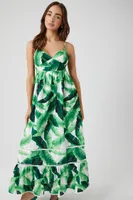 Women's Tropical Leaf Cami Maxi Dress in Green, XS