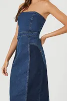 Women's Strapless Denim Midi Dress in Dark Denim Large