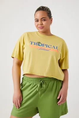 Women's Tropical Island Cropped T-Shirt Olive,