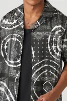 Men Satin Paisley Tie-Dye Shirt in Black Large