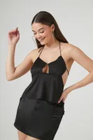 Women's Tie-Back Cutout Halter Cami in Black Medium