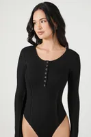 Women's Ribbed Half-Button Bodysuit in Black Small