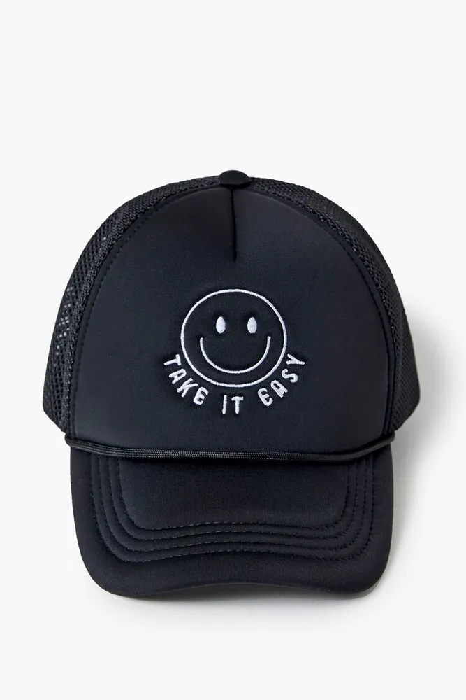 Kids Take It Easy Trucker Cap (Girls + Boys) in Black/White