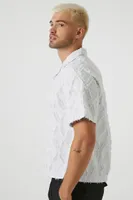 Men Cropped Crosshatch Shirt in White/Grey Large